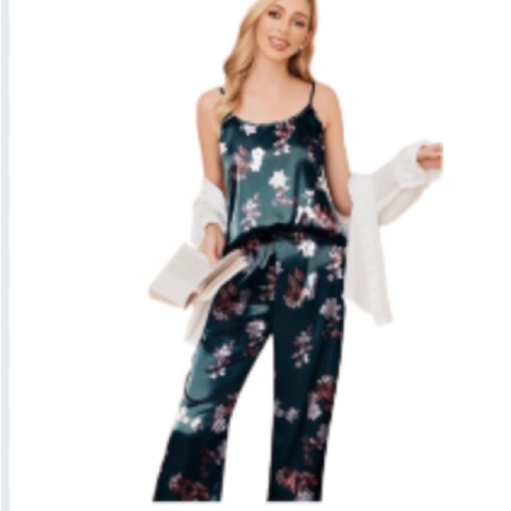 EC Ekouaer Shade of Green & White Floral Intimates Size Large - Picture 2 of 13